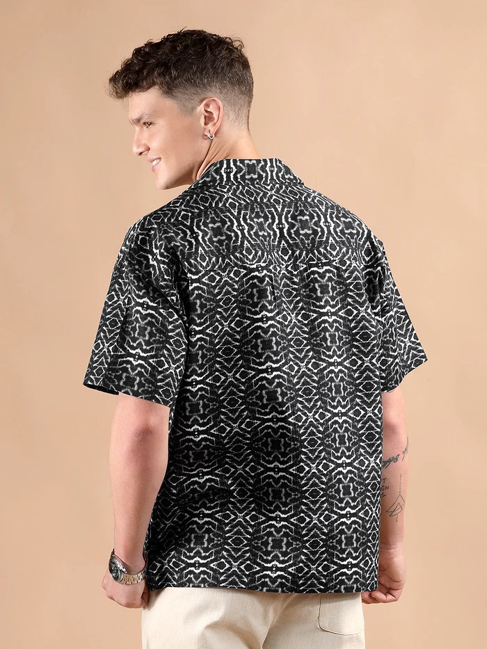 Black and White Printed Cuban Shirt